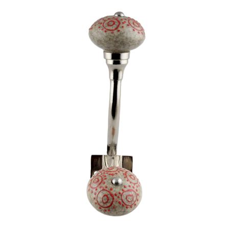 Pink Round Crackle Ceramic Silver Iron Hook
